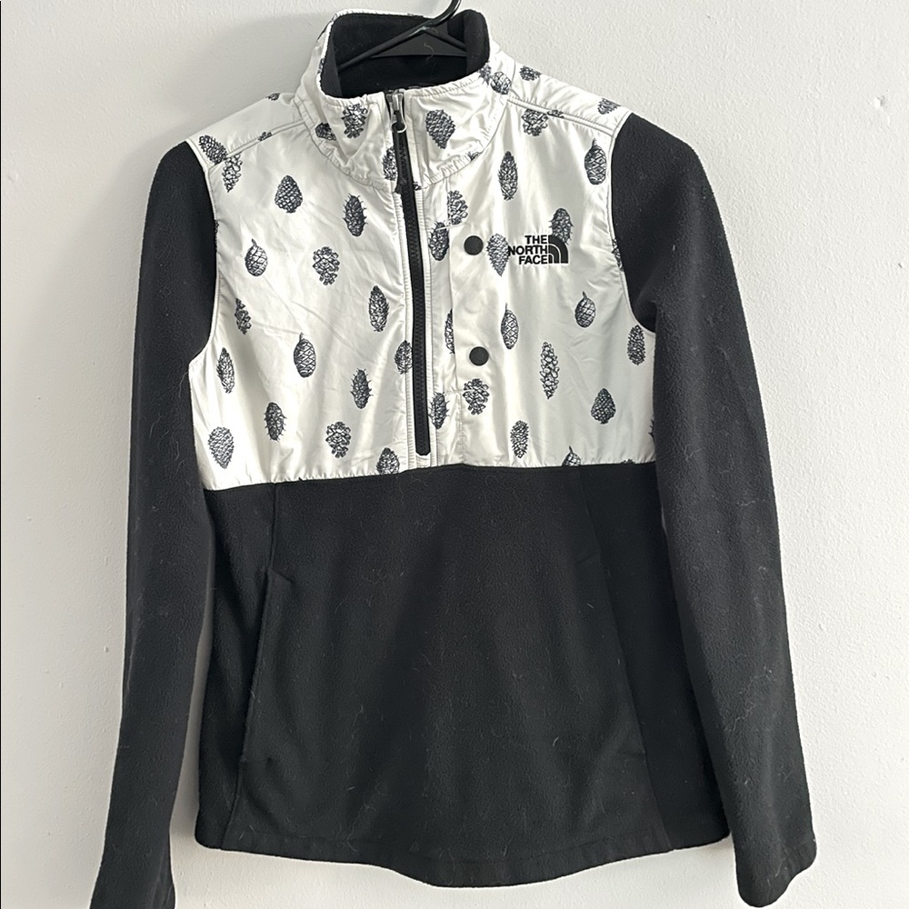 North Face- black with pine cones, quarter zip